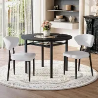 SUCCESS COURIER Ensemble table-chaises, table ronde en verre + 2 fauteuils blancs enPolyuréthaneavec dossier incurvé confortable