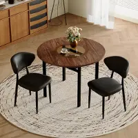 SUCCESS COURIER Ensemble table et chaises : table à manger ronde + 2 chaises enPolyuréthanenoir avec dossier incurvé, pieds marron et noir