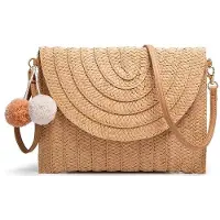 OEM Sac de plage, tissé à la main, pompons, bandoulière, été, taille moyenne
