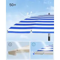 OEM Parasol de plage 160 cm, à énergie solaire, inclinaison de 30°, réglable en hauteur, avec housse de rangement, pour la plage ou le jardin, sans pied, bleu et blanc