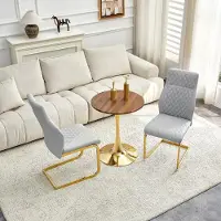 SUCCESS COURIER Ensemble table-chaises, table ronde de 60 cm aspect noyer + 2 chaises enPolyuréthanegris clair, pied doré