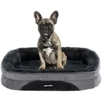 OEM Lit orthopédique pour chien, coussin pour chien, coussin cervical à quatre côtés, fond antidérapant, tapis pour chien, housse amovible et lavable, pour petits chiens, 71 x 53 x 14 cm, gris foncé
