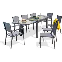 DCB Groupe Ensemble repas 8 places en aluminium et plateau verre
