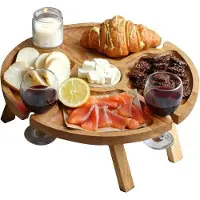 OEM Table de camping en bois pour l'extérieur - Table de pique-nique pliable avec plateau en verre - Table de repas d'extérieur pour la plage et le jardin - 2 en 1 (30 x 16 cm)