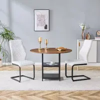 SUCCESS COURIER Ensemble table et chaises, table de salle à manger ronde de 107 cm aspect noyer avec double tablette + 2 chaises de salle à manger blanches