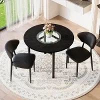 SUCCESS COURIER Ensemble table et chaises, table à manger ronde + 2 chaises enPolyuréthanenoir avec dossier incurvé, pieds noirs
