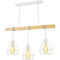 Alpinaluz suspension à 3 flammes - Bois et métal avec abat-jour cage blanc - Style rétro nordique - Douille E27