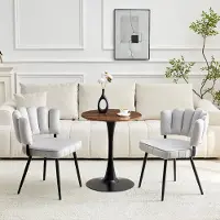 SUCCESS COURIER Ensemble table et chaises, table ronde de 60 cm aspect noyer avec pied central noir + 2 chaises de salle à manger gris clair
