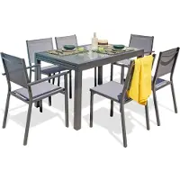 DCB Groupe Ensemble repas 6 places en aluminium et plateau verre