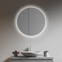 OEM Armoire à miroir ronde en aluminium avec éclairage périphérique, d'un diamètre de 60 cm - deux plaques de signature en verre