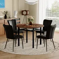 SUCCESS COURIER Ensemble table et chaises, table ronde en verre de 100 cm + 4 chaises noires en PU