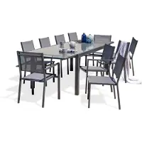DCB Groupe Ensemble repas 10 à 12 places en aluminium et plateau verre