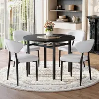 SUCCESS COURIER Ensemble table-chaises, table ronde en verre + 4 fauteuils blancs enPolyuréthaneavec dossier incurvé confortable