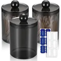 OEM Lot de rangement - 3 pots à coton - Pots de pharmacie noirs pour la salle de bains