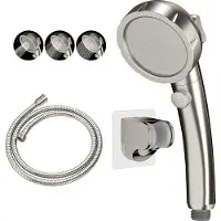 OEM Douchette à main sans perçage, avec bouton depour 3 modes de jet, pomme de douche économe en eau et accessoires amovibles (comprend la pomme de douche, le coude et le robinet)