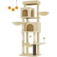 OEM Grande falaise pour chat - Tour pour chat haut de gamme - Rocher d'escalade - Échelle recouverte de sisal - 175 cm x 57 cm x 45 cm - Peluche moelleuse teintée beige sable