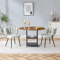 SUCCESS COURIER Ensemble table et chaises, table de salle à manger ronde de 107 cm, aspect noyer, avec double tablette + 2 chaises de salle à manger beige clair