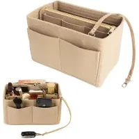OEM Petit sac de rangement en feutre kaki pour femme, avec fermeture éclair et poche intérieure, idéal pour les sacs à main, les produits de beauté et les clés