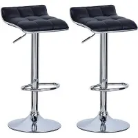 OEM Lot de 2 tabourets de bar avec revêtement en similicuir - Cuisine - Pieds hauts - Hauteur d'assise réglable - Tabourets noirs