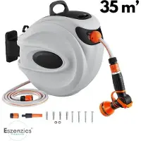 OEM Tuyau d'arrosage - 35 mètres de long - Boîtier mural - Pivotant à 180 degrés - Mécanisme d'enroulement robuste - Buse à 9 positions