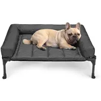 OEM Lit d'appoint surélevé pour chien avec coussin gonflable amovible, lit pour chien frais en maille Teslin à larges mailles, idéal pour la maison et le jardin, noir, 81 x 64 x 18 cm.