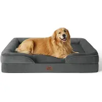 OEM Lit orthopédique pour chien, coussin ergonomique pour chien - 134 x 106 cm, coussin en forme d'œuf pour grands chiens, lavable, antidérapant, gris foncé
