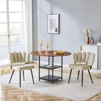 SUCCESS COURIER Ensemble table et chaises, table de salle à manger ronde de 107 cm aspect noyer avec double tablette + 2 chaises de salle à manger marron clair