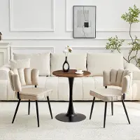 SUCCESS COURIER Ensemble table et chaises, table ronde de 60 cm aspect noyer avec pied central noir + 2 chaises de salle à manger marron clair