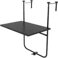 SUGIFT Table pliante pour balcon, réglable en hauteur, table pliante pour balcons avec garde-corps, en acier avec revêtement époxy, noire. | Largeur de balustrade : 6-15 cm | Dimensions : 62 x 60 x 85,5 cm
