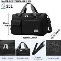 OEM Sac de voyage imperméable, 35 litres, sac de voyage de sport, avec compartiment à chaussures et compartiment pour les affaires mouillées, pour les courts séjours, pour hommes et femmes, noir
