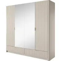 3Xeliving Armoire avec miroir : beige, 213 x 54,6 x 208 cm