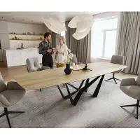 DELIFE Table à manger Edge Boot 200-300x120 cm Céramique Laminam Sabbia Eichefarbig Spider Flachstahl Noir extensible