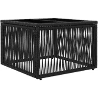 Syfax Table de Jardin Noir 55 x 55 x 37 cm Rattan PE et Verre