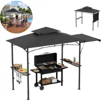 XINZI Abri pour barbecue avec auvent latéral et double toit, structure en acier robuste et résistante aux UV pour le jardin et la terrasse (gris)