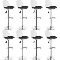 Supfine lot de 8 tabourets de bar Chaise de bar en similicuir réglable en hauteur pivotant noir et blanc