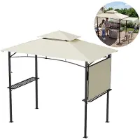 TRMLBE Pavillon de jardin pour barbecue, beige, avec un auvent latéral pratique, un double toit ventilé et un montage facile pour vos soirées barbecue en plein air