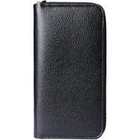 OEM Grand sac à main en cuir avec fermeture éclair pour homme, grande capacité, noir, 20 x 10,5 cm