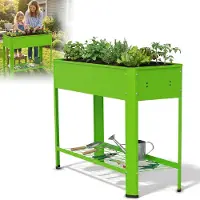 XMTECH Jardinière surélevée en métal 80 x 35 x 80 cm sans roulettes – bac à plantes en acier galvanisé pour jardin ou balcon, potager avec tablette, vert