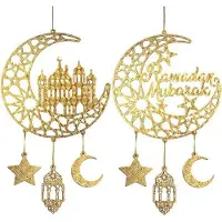 OEM Plaque de porte en bois pour le ramadan, décorée d'une lune et d'étoiles