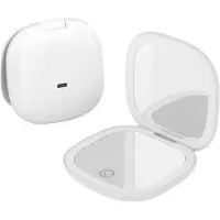 OEM Miroir de poche compact et rechargeable avec éclairage LED, zoom 10x, 3 niveaux de luminosité, intensité réglable, miroir tactile USB-C (blanc)