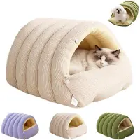 OEM Sac de couchage pour animaux – panier pour chat et chien beige avec housse en peluche et extérieur en velours côtelé – housse amovible et lavable – 70 x 40 x 28 cm