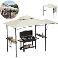 XINZI Abri pour barbecue avec auvent latéral et double toit, structure en acier robuste et résistante aux UV pour le jardin et la terrasse (beige)