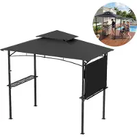 TRMLBE Pavillon de jardin pour barbecue, gris. Pavillon de barbecue avec auvent latéral pratique, double toit ventilé, montage facile pour des soirées barbecue en plein air