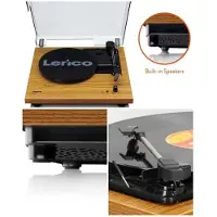 Lenco Platine DISQUE Vinyle bois 33 45 Tours Stéréo Semi-automatique RCA 2 haut-parleurs intégrés