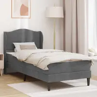 Prolenta Maison Exclusive - Lit avec matelas, gris foncé, 90 x 190 cm, velours