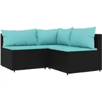 Syfax Salon de jardin 3 pcs avec coussins Noir Résine tressée