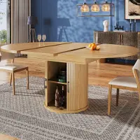 Ulife Table ronde à rallonges en bois pour salle à manger/cuisine ou balcon, transformable en table ovale, pour 6 personnes, 118-158 cm, couleur bois