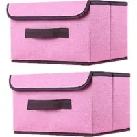 OEM Boîte de rangement pour vêtements avec couvercle, boîte de rangement réutilisable (26 × 19 × 16 cm / lot de 2, rose)