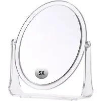 OEM Miroir de maquillage double face, grossissement 1x/5x, pivotant à 360 degrés, haute résolution.