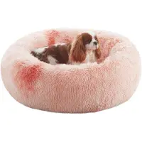 OEM Coussin pour chien en forme de donut - Apaise l'anxiété - Bords surélevés - 76 cm de diamètre - Motifs tie-dye roses